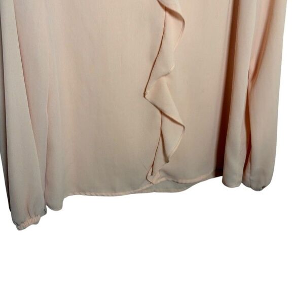 Halogen Blouse Women's Small Pink Ruffle V-Neck Long Sleeve Sheer Career Top - Picture 3 of 8